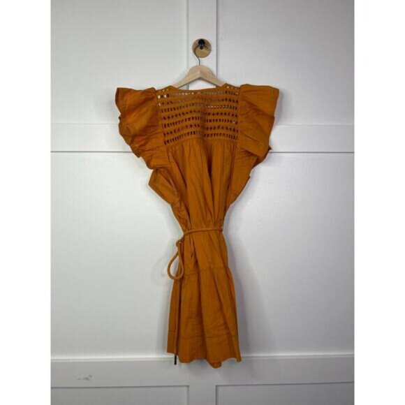 NWT Scarlet Poppies Flutter Sleeve Ishrant Short Dress Golden Oak Size: Medium - Picture 7 of 8